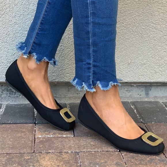 Black Oversized Buckle Slip On Classic Ballet Flat - Picture 2 of 8